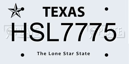HSL7775 Texas License Plate