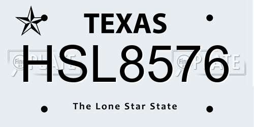 HSL8576 Texas License Plate
