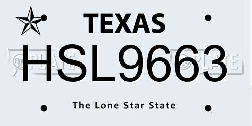HSL9663 Texas License Plate