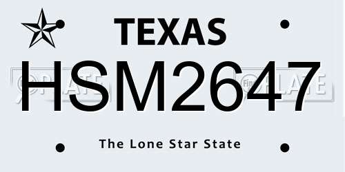 HSM2647 Texas License Plate