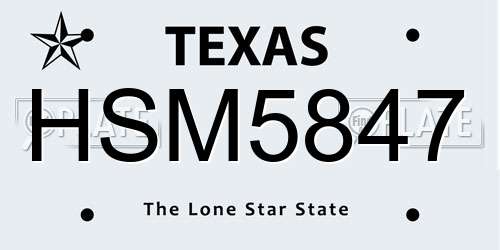 HSM5847 Texas License Plate