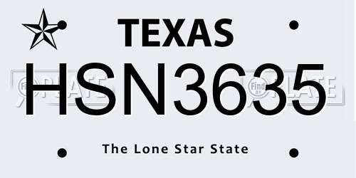HSN3635 Texas License Plate
