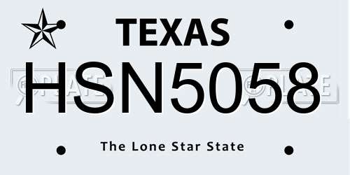 HSN5058 Texas License Plate