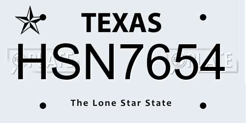 HSN7654 Texas License Plate