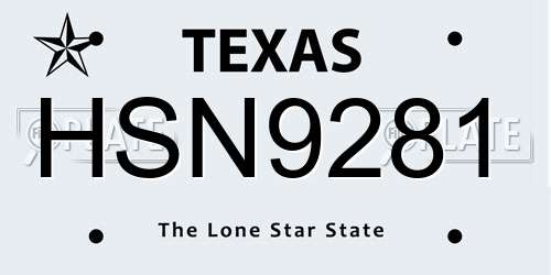 HSN9281 Texas License Plate