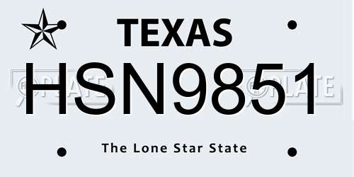 HSN9851 Texas License Plate