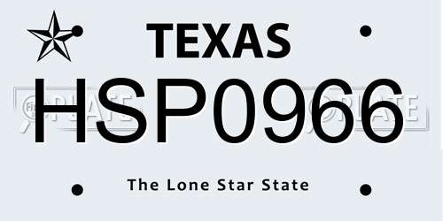HSP0966 Texas License Plate