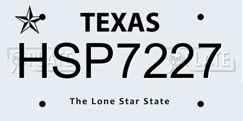 HSP7227 Texas License Plate