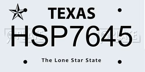 HSP7645 Texas License Plate