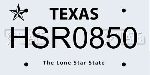 HSR0850 Texas License Plate