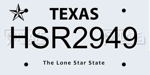 HSR2949 Texas License Plate