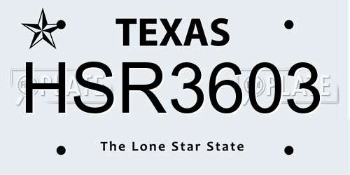 HSR3603 Texas License Plate