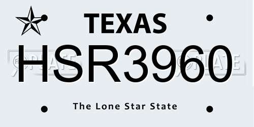 HSR3960 Texas License Plate