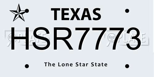 HSR7773 Texas License Plate