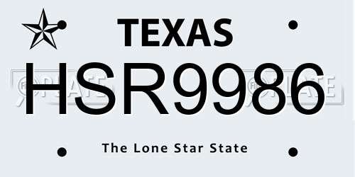 HSR9986 Texas License Plate