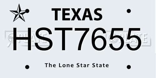 HST7655 Texas License Plate