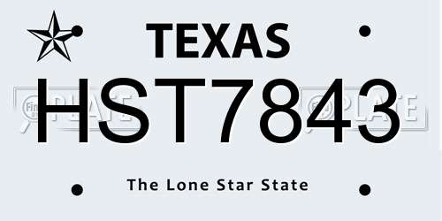 HST7843 Texas License Plate