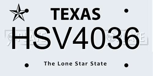 HSV4036 Texas License Plate
