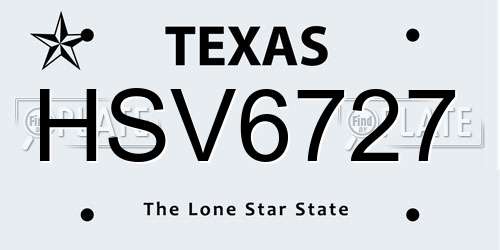 HSV6727 Texas License Plate