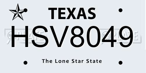 HSV8049 Texas License Plate