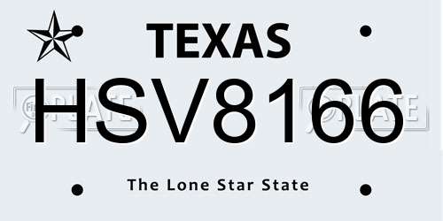 HSV8166 Texas License Plate