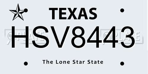 HSV8443 Texas License Plate