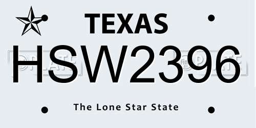 HSW2396 Texas License Plate