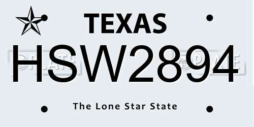 HSW2894 Texas License Plate