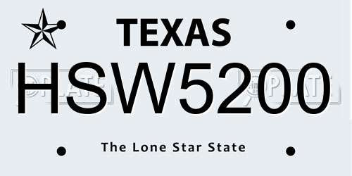 HSW5200 Texas License Plate