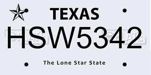 HSW5342 Texas License Plate