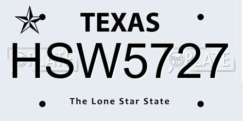 HSW5727 Texas License Plate