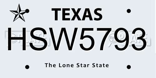 HSW5793 Texas License Plate