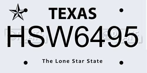 HSW6495 Texas License Plate