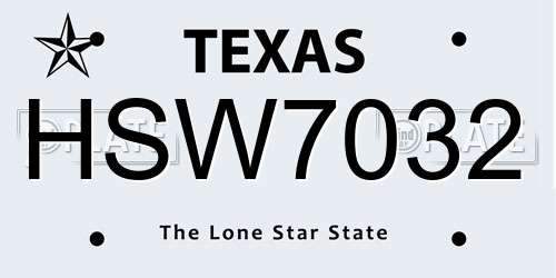 HSW7032 Texas License Plate