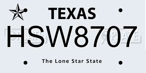 HSW8707 Texas License Plate
