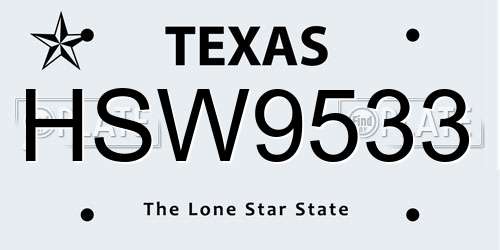 HSW9533 Texas License Plate