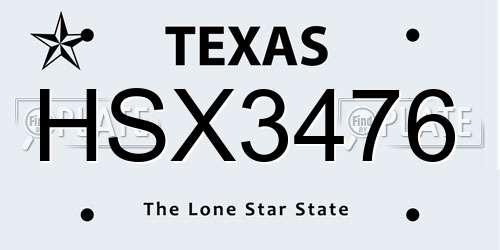 HSX3476 Texas License Plate