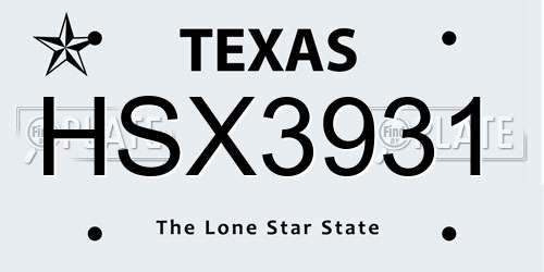 HSX3931 Texas License Plate