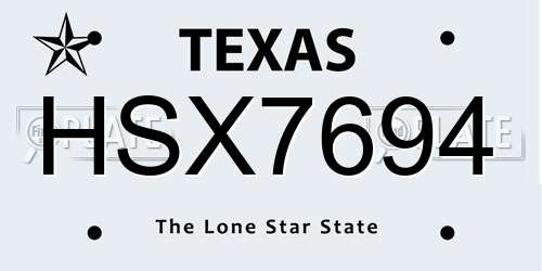 HSX7694 Texas License Plate