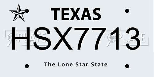 HSX7713 Texas License Plate