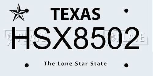 HSX8502 Texas License Plate