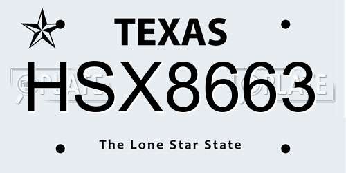 HSX8663 Texas License Plate
