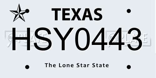 HSY0443 Texas License Plate