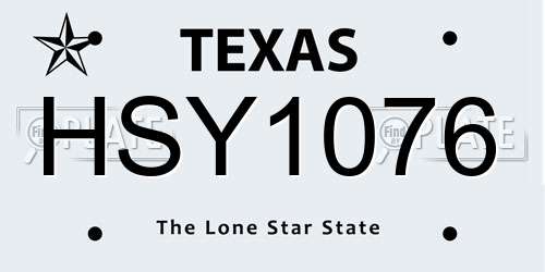 HSY1076 Texas License Plate