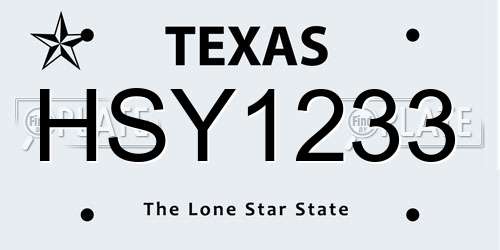 HSY1233 Texas License Plate