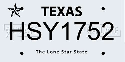 HSY1752 Texas License Plate