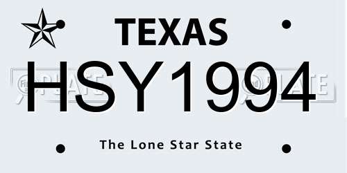 HSY1994 Texas License Plate