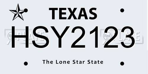 HSY2123 Texas License Plate