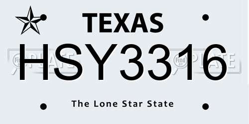 HSY3316 Texas License Plate