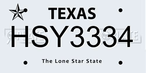 HSY3334 Texas License Plate